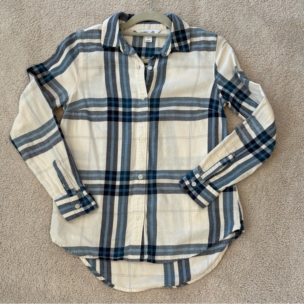 Old Navy Classic Shirt White Plaid Long Sleeve Button Up Flannel Shirt Women XS - Picture 9 of 12